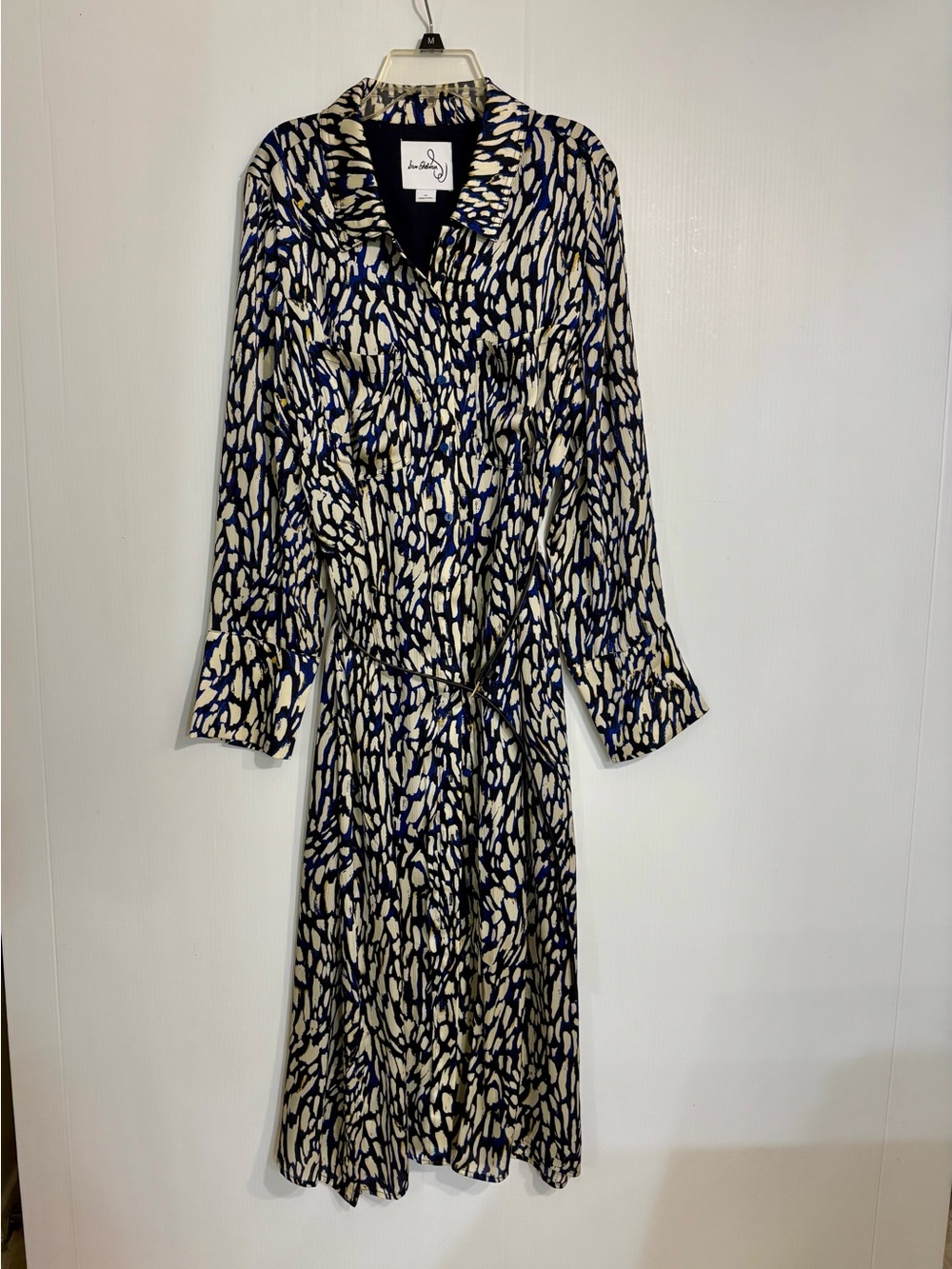 LA DoubleJ Navy and Cream Printed Long-Sleeve Shirt Dress
